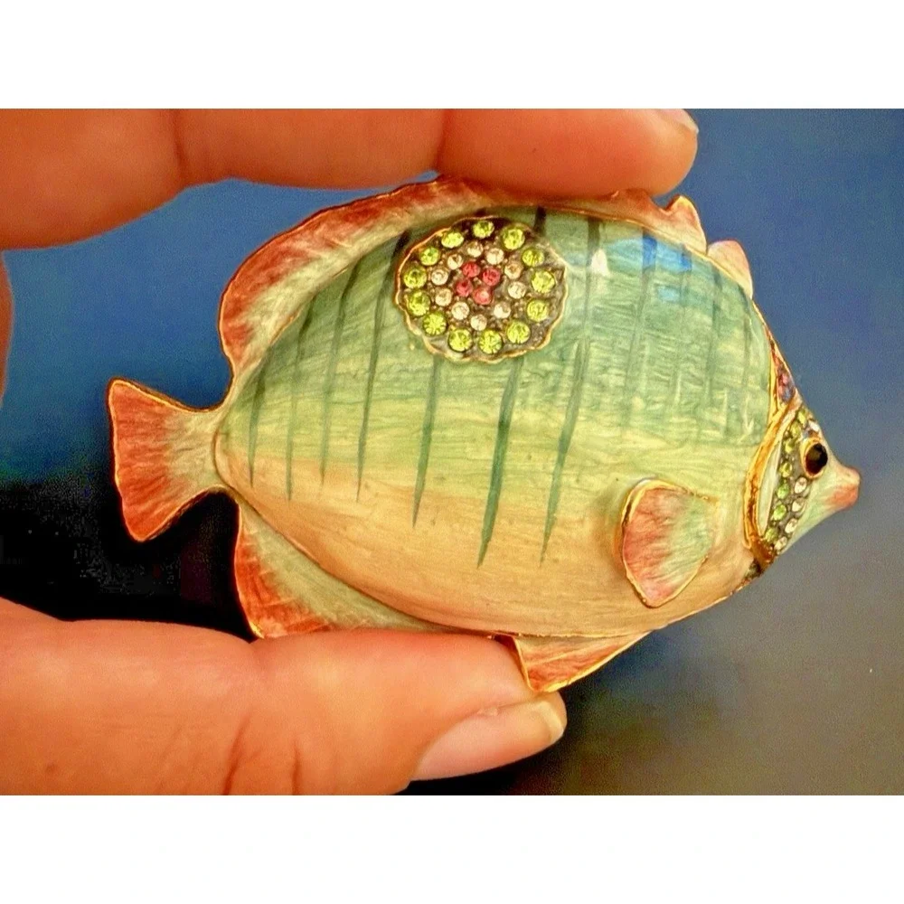 Vintage Versailles Multicolor Fish Enamel Trinket Box Jeweled Crystal‎ Hinged